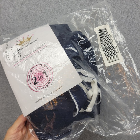 Kathleen Kirkwood Swim Tank Top 1X Sleeveless White Trim NEW QVC Navy - Picture 14 of 16